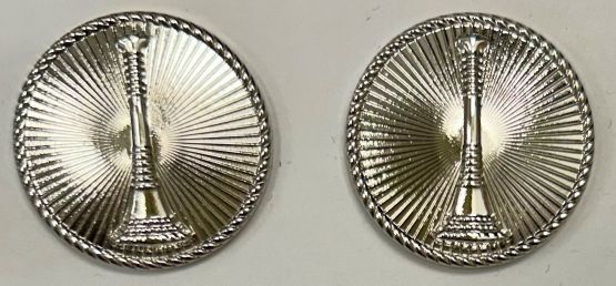 1 - BUGLE, LIEUTENANT 15/16" DISC NICKEL COLLAR PINS - SOLD IN PAIRS.
